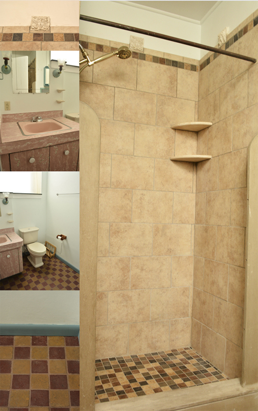 A collage of images of the bathroom in loft 2r at the warehouse